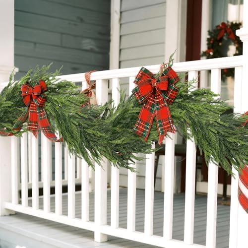 9FT Real Touch Norfolk Pine Garland - Artificial Christmas Garland Fake Green Faux Pine Needles Garland for Table Fireplace Mantle Holiday Home Indoor Outdoor Decor (1PCS)