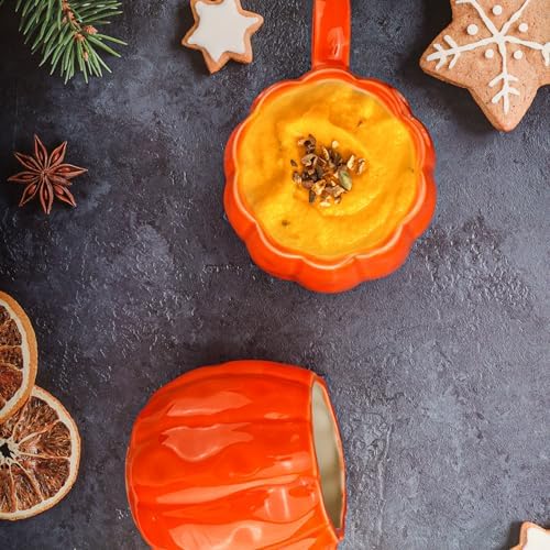 2pcs Pumpkin Mugs - 17 oz Large Fall Coffee Mugs - Ceramic Pumpkin Mugs for Cappuccino Coffee Latte Drinkings - Women Men Thanksgiving Christmas Gift