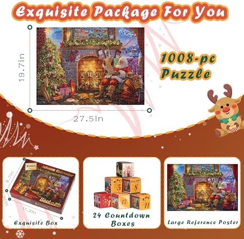 Becko US Christmas Puzzle Advent Calendar 2025 Puzzles for Adults, 1008 Pieces Jigsaw Puzzles, 24 Days Countdown to Christmas Thanksgiving Holidays, Xmas Puzzle as Decorations (Santa Claus)