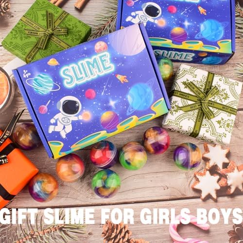 12 Pack Galaxy Slime Balls – Slime Party Favors, Non-Sticky, Soft Slime Kit for Classroom Prizes, Christmas Stocking Stuffers, Goodie Bag Stuffers,Easter Basket Stuffers for Kids Boys Girls