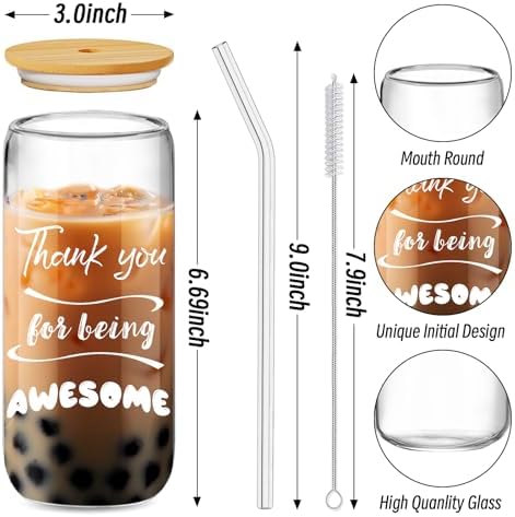 12 Set Employee Appreciation Gifts, Inspirational Thank You Gift for Team, Teacher, Nurse, Coworkers, Employees, Staff - Employee Christmas Gifts, 20oz Glass Cups with Lids and Straws (Mixed)