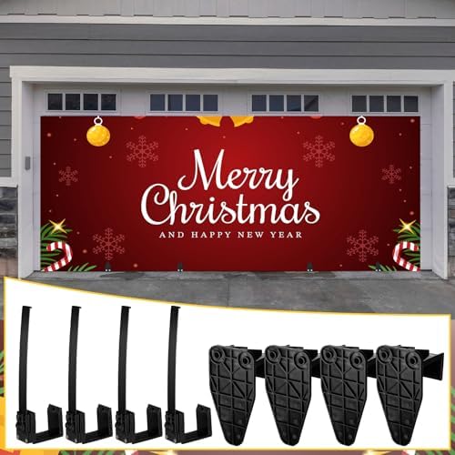 4 Pcs Christmas Garage Door Banner Clamps Christmas Garage Door Backdrop Installation Kit Large Banner Cover Hanging Hooks Tools Mural Clips for Decorations