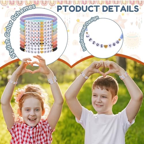 Landical 30 Pcs Jesus Loves You Bracelets Bulk Friendship Bracelets Christian Wristbands for Kids Religious Jesus Loves You Wristbands Halloween Non Candy Treats Christmas Sunday(Morandi)