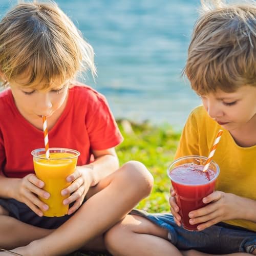 100 Packs Orange Biodegradable Striped Paper Straws, Disposable Drinking Straws for Birthday Carnival Summer Pool Party Wedding Baby Shower Halloween Christmas Party Decoration Supplies