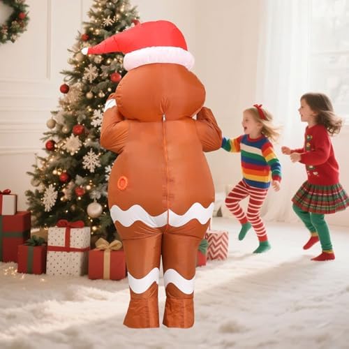 Gingerbread Costume Kids,Ages 9-12 Inflatable Christmas Costume,Funny Blow up Christmas Character Ginger bread man Costumes for Boy Girl Children,Xmas Holiday Cosplay Party Blowup Onesies Outfit Suit