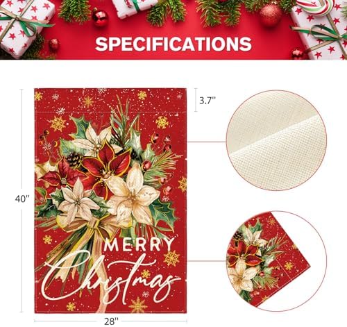 AVOIN colorlife Floral Merry Christmas House Flag 28x40 Inch Double Sided Outside, Christmas Flowers Winter Holiday Yard Outdoor Decorative Flag