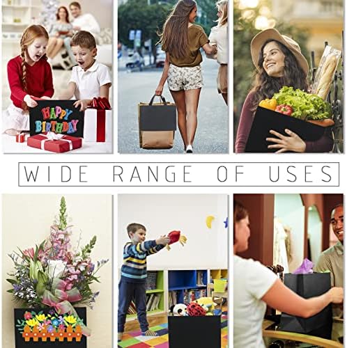 Xloey Black Gift Bags with Handles,6 Pcs 12.6"x4"x8.7" Black Gift Bag,Paper Shopping Bags with Ribbon Handles,for Merchandise Business,Retail,Valentine's Day, Birthday,Wedding,Christmas,Party