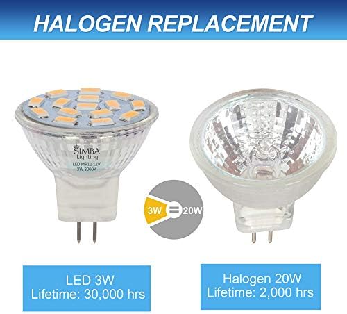 Simba Lighting LED MR11 Flood Light Bulbs (10 Pack) 12V 3W 20W Halogen Replacement 2-Pin 240lm for Landscape, Accent, Track Lights, and Christmas Tree Fiber Optics, GU4 Bi-Pin Base, 3000K Soft White