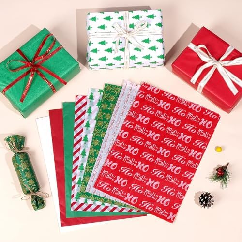 Blisstime Tissue Paper for Gift Bags 110 Sheets 13.8'' x 19.7'' Christmas Tissue Paper for Gift Wrapping, 8 Different Designs Christmas Wrapping Paper Bulk for DIY Crafts Holiday Decor (110)