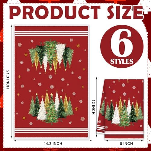 Oudain 6 Pcs Christmas Kitchen Towels Red Green Xmas Tree Tea Dishtowels Decorative Plaid Bathroom Hand Towel Farmhouse Red Green Christmas Decorations for Kitchen Bath Housewarming Home Gifts