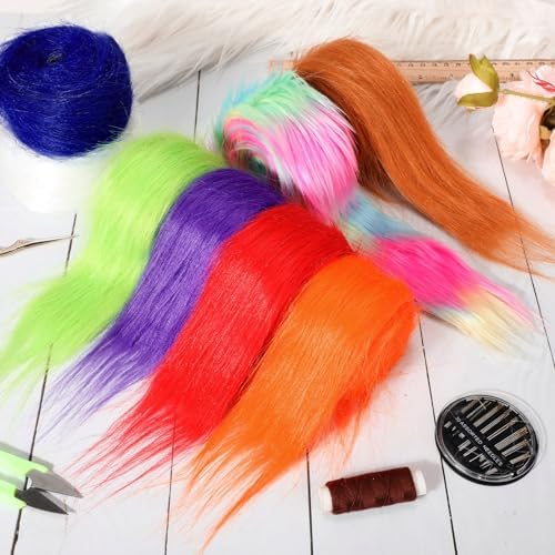 XunYee 12 Pcs Shaggy Plush Faux Fur Fabric Craft Fur Precut Strips Fake Ribbon for Christmas Winter DIY Cosplay Costume Gnomes Beard Santa Claus Hair Dwarf, 12 Colors(2 x 60 Inch)