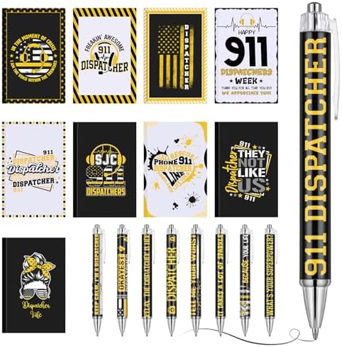18 Pcs 911 Dispatcher Appreciation Gifts Include 9 Dispatcher Notebook Journals & 9 Inspirational Ballpoint Pens, Christmas Occupational Gifts for First Responder, Emergency Worker, Police