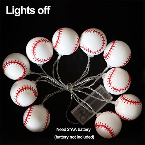 Yayfazy Baseball Decorations String Lights, Timer Battery Operated 6.5ft 10LED Room Decor,Baseball Ornaments for Christmas Tree, Boys Bedroom, Sports Theme Party Favors, Christmas Gift for Kids