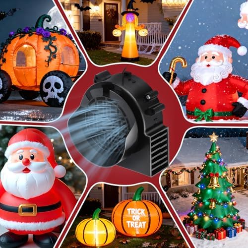 2-Pack Inflatable Fan Replacement, 1.0A Air Fan Blower with 1.25A Adapter and 3 LEDs Bulbs Light Strings for Halloween, Thanksgiving and Christmas Inflatables (IP68 Waterproof, 5.0 * 5.0'')