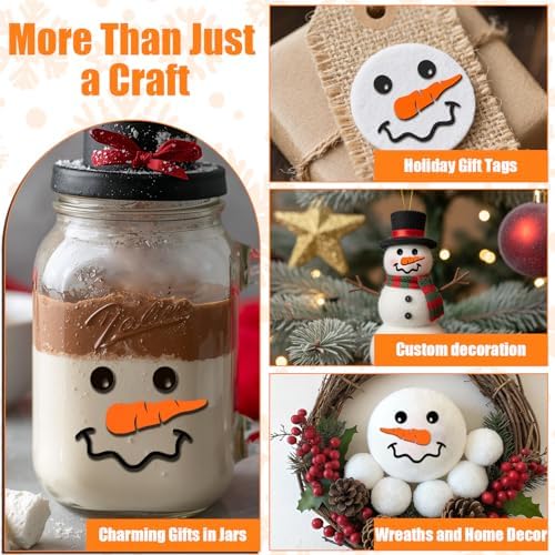 10-Set Unfinished Wood Snowman Face for Craft Kit - Paintable Wooden DIY Supplies with Eyes, Nose & Mouth - Christmas Ornament Supplies, Holiday Craft Decorations for Kids & Adults