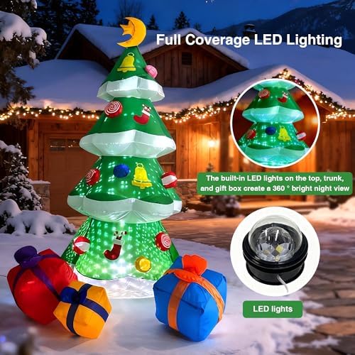 COOLWUFAN 7.5 FT Inflatables Christmas Tree Decoration, Christmas Inflatables Blow Up Yard Decoration with 3 Gift Boxes & Built-in LEDs for Christmas Decorations, Indoor Outdoor Yard Garden Lawn Decor
