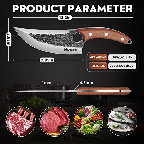 Huusk Chef Knives, Upgraded Viking Knife with Sheath Hand Forged Butcher Knife for Meat Cutting, Sharp Meat Cleaver for Kitchen and Outdoor, Thanksgiving Christmas Gifts