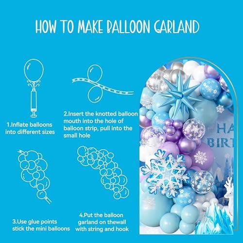 Frozen Balloon Arch Kit,Blue Purple White Balloons Arch Garland,Frozen Birthday Party Decorations For Girls,Cartoon Theme Party Supplies