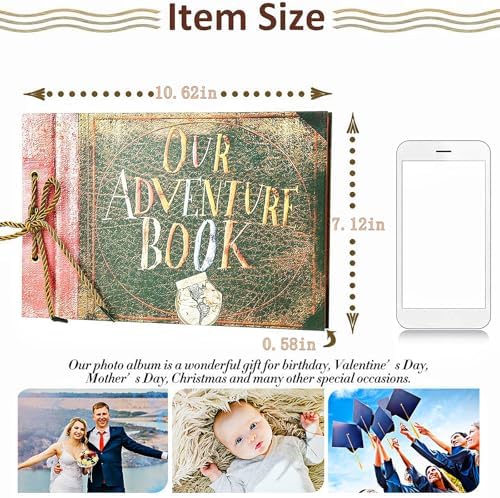 Adventure Book Handcrafted Diary Photo Scrapbook,Tailored for Preserving Cherished Moments,Gift for Couples' Anniversaries,Weddings,Globetrotters,Birthdays,Christmas&Note-taking Gifts Handmade Book