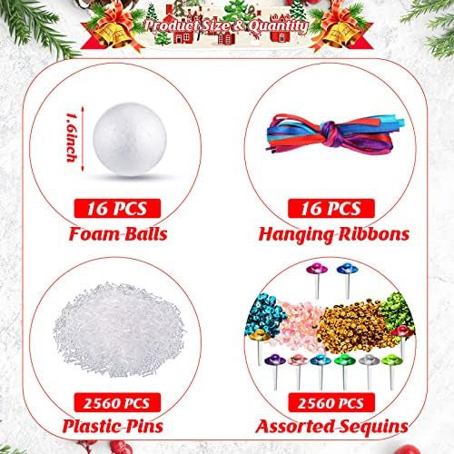 Zhanmai 16 Pcs Christmas Crafts Sequin Ornaments Kit Include Foam Balls Sequins for Crafts Ribbons Pins DIY Christmas Tree Ornaments for Adults Arts and Craft Supplies Christmas Party Decor(Colorful)