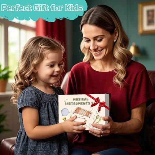 Baby Musical Instruments Set Montessori Wooden Toy for Toddlers 3 Percussion Music Xylophone for Kids Preschool Learning Resource Christmas Birthday Gifts for Boys Girls Aged 3 4 5 (Warm)