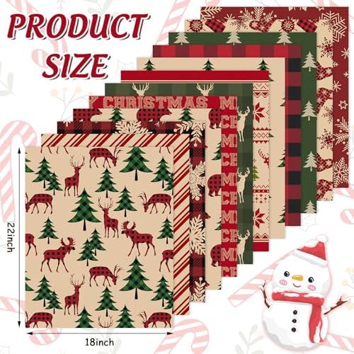 12Pcs Christmas Cotton Fabric Bundles 18 x 22 Inch Red Green Woodland Fat Quarters Xmas Sewing Fabrics for DIY Craft Party Decor