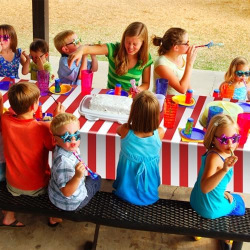 Carnival Theme Party Decorations Tablecloths, Circus Plastic Table Covers Rectangle Disposable Red and White Striped Tablecloth Supplies for Kids Birthday Movie Night Christmas, 87'' x 51'', 3pcs