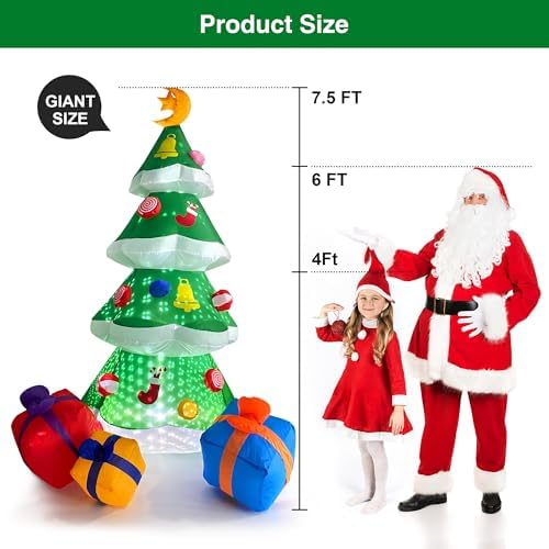 COOLWUFAN 7.5 FT Inflatables Christmas Tree Decoration, Christmas Inflatables Blow Up Yard Decoration with 3 Gift Boxes & Built-in LEDs for Christmas Decorations, Indoor Outdoor Yard Garden Lawn Decor