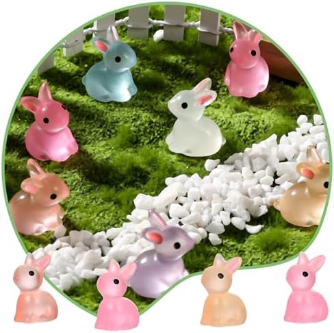 140Pcs Mini Resin Luminous Bunnies Glow in Dark Resin Rabbit Figures for Fairy Garden Luminous Mini Portrait Fairy Garden DIY Christmas Party Ornament Accessories Charms Party Favors