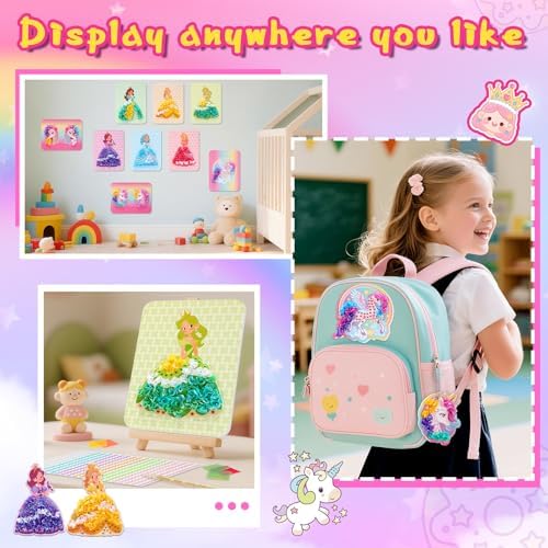 CrispPlay Princess Unicorn Girl Toys, Crafts for Kids Ages 4-8 8-12, 9pcs Poke Art Craft Kits for 4 5 6 7 8 9 Year Old Girls Birthday Christmas Gifts, Pretty Princess Game, Mess Free, Funny