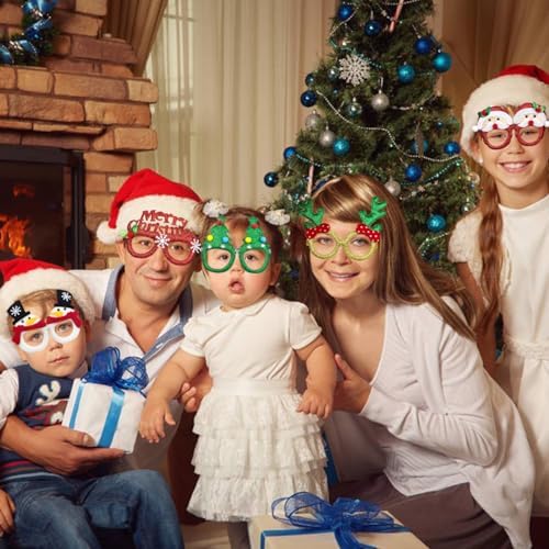 JoFAN 12 Pack Christmas Glasses Glitter Glasses Frames Costume Accessories for Christmas Decorations Party Favors Stocking Stuffers Party Supplies