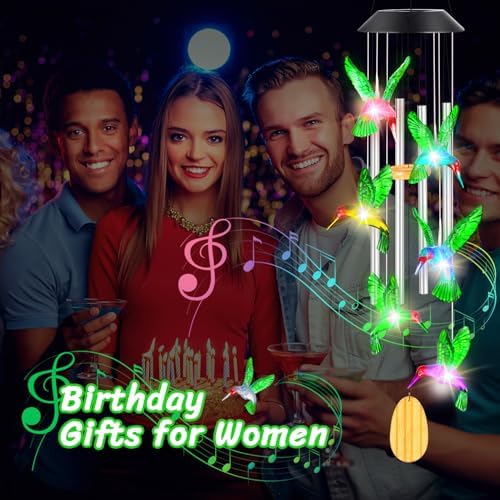 Womens Gifts for Christmas Birthday Gifts for Women Mom Grandma Gift Hummingbird Wind Chimes Solar Lights for Outside Outdoor Yard Home House Patio Garden Decor Gift for Mom Sister Men Wife