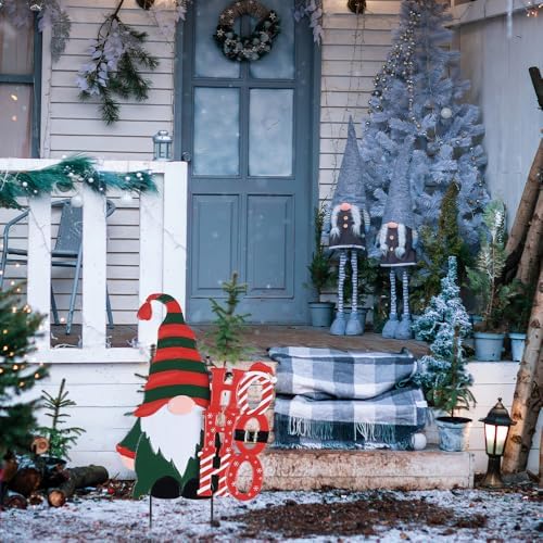 YEAHOME Christmas Outdoor Decorations, Metal Gnome Decorative Garden Stakes for Outdoor Christmas Yard, Xmas HOHOHO Yard Signs for Outside Garden Porch Lawn Pathway Decor