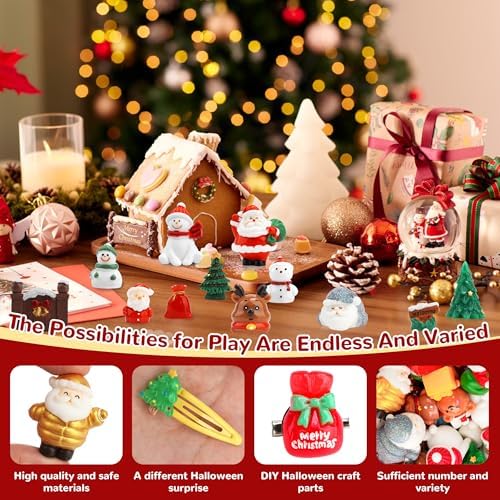 100+pcs Christmas Mini Resin Figures 71 StylesTiny Resin Animals Little Small Figures Christmas Party Favors Bag Fillers Garden Miniatures Figurines (Classic Christmas)