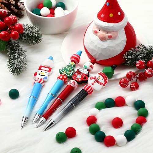 100PCS Christmas Silicone Focal Beads - Bulk 15mm Silicone Beads for DIY Crafts Keychain & Bracelet Making Kit