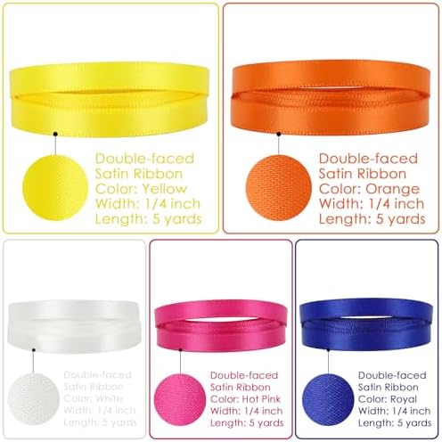 MEEDEE Rainbow Ribbon Set Solid Color Assortment 10 Colors Double Faced Satin Ribbon for Gift Wrapping Double Sided Christmas Ribbon Party Decorations, 1/4" X 5 Yard Each Total 50 Yds Per Package
