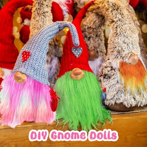 XunYee 12 Pcs Shaggy Plush Faux Fur Fabric Craft Fur Precut Strips Fake Ribbon for Christmas Winter DIY Cosplay Costume Gnomes Beard Santa Claus Hair Dwarf, 12 Colors(2 x 60 Inch)