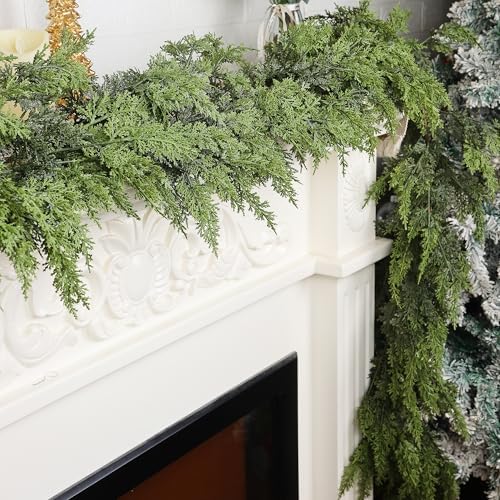 YOFIT 9FT Real Touch Cedar Christmas Garland - Artificial Greenery for Fireplace Mantel, Staircase & Door Decor, Indoor/Outdoor Holiday Christmas Decorations
