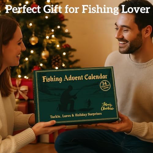 Fishing Advent Calendar 2025 for Men, 24-Day Fishing Tackle Advent Calendar with Lures, Tools, Tackle Box & Holiday Surprises, Christmas Countdown Gift for for Men, Dad, Husband
