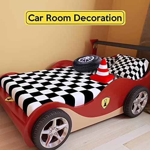 2 Pcs Race Car Room Decor Racing Plush Throw Pillow Set Gift Operation Christmas 15.7 Inch Soft 3D Simulation Wheel Pillow Funny Tire Cone Traffic Light and Stop for Bedroom Decorations(Traffic Cone)