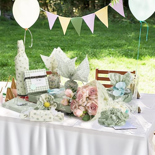 120 Sheets Green Tissue Paper for Gift Bags, Sage Green Botanical Stripe Dot Gift Wrapping Paper Bulk for Wedding Baby Shower Birthday Party Christmas DIY Crafts Packaging, 14 x 20 Inch