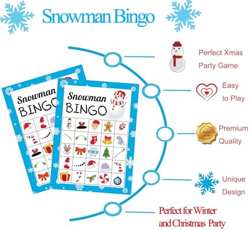 Christmas Games for Kids, Snowman Xmas Bingo Cards 24 Players for Family Large Group Winter Holiday Game Christmas Crafts for Kids Xmas Activities Party Favors Supplies Toys Gifts