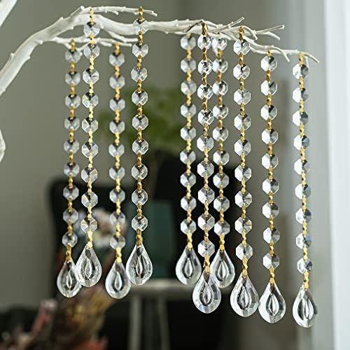 10pcs Crystal Garland Strands Crystal Lamp Beads Glass Loquat Prism Hanging Chandelier Beads Replacements Strings Christmas Wedding Decoration for Home Gold Pinning