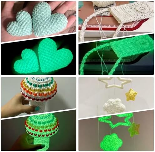 2 Rolls Yarn for Crocheting - Glow in The Dark Yarn for Crochet for DIY Art, Knitting and Crafts, 55 Yard Per Roll Beginner Crochet Kit for Adults, Christmas Halloween Decorations (White+Blue)