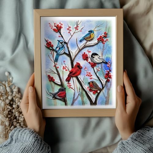 Winter Cardinal and Christmas Card, Quilling Art, Birds and Season Themed, Watercolor Classy Cards for Mom, Women, Wife, Daughter (Birds - Winter Garden)