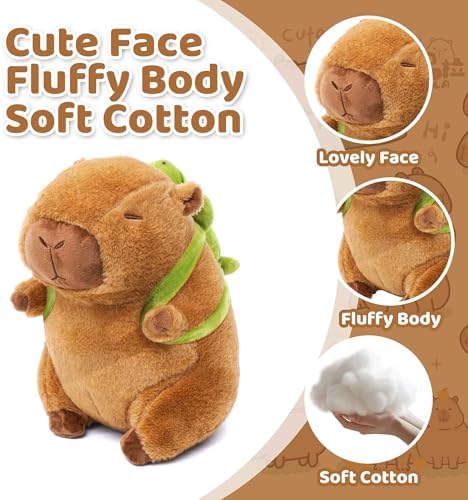 2 Pack Cute Capybara Plush with Turtle Backpack and Bread Plushies, 9.8In Soft Capybara Stuffed Animals Funny Plushie Toy for Kids, Christmas Birthday Gifts for Boys Girls