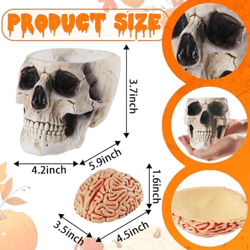Skull Bowl, Halloween Skull Candy Dish, Human Head Flower Pot Planter Bowl, Resin Skull Head With Brain for Halloween Christmas Candy Servers