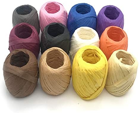 12 Rolls Raffia Ribbon,787 Feet Raffia Twine String for Christmas Valentine's Day Party Gifts Wrapping Florist Bouquets DIY Craft Decoration Weaving,12 Colors