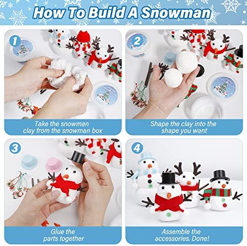 12 Pack Christmas Craft, DIY Snowman Kit for Kids, Build a Snowman Kit Indoor Decorations, Creative Kids Air Dry Modeling Clay, Xmas Activities Snowman Making Kit Toys for Holiday Favor Supplies