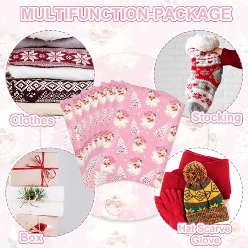 100Pcs Christmas Poly Mailers Pink Xmas Tree Santa Packing Bags With Self Sealing Decorative Envelope Mailers For Small Business Clothing, 14.5 x 19 Inch
